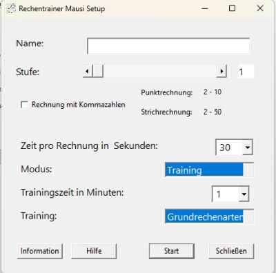 Bildschirmfoto vom Rechentrainer Mausi